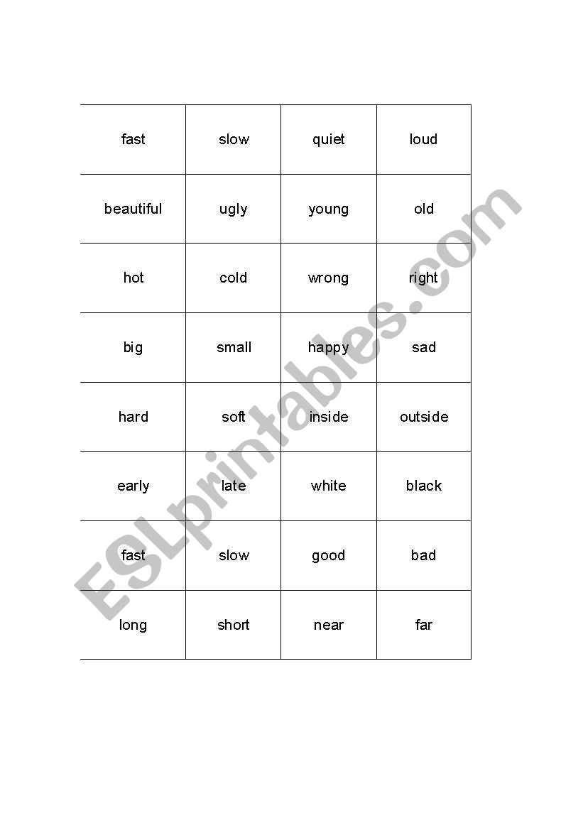 English Worksheets: Opposites Matching Game