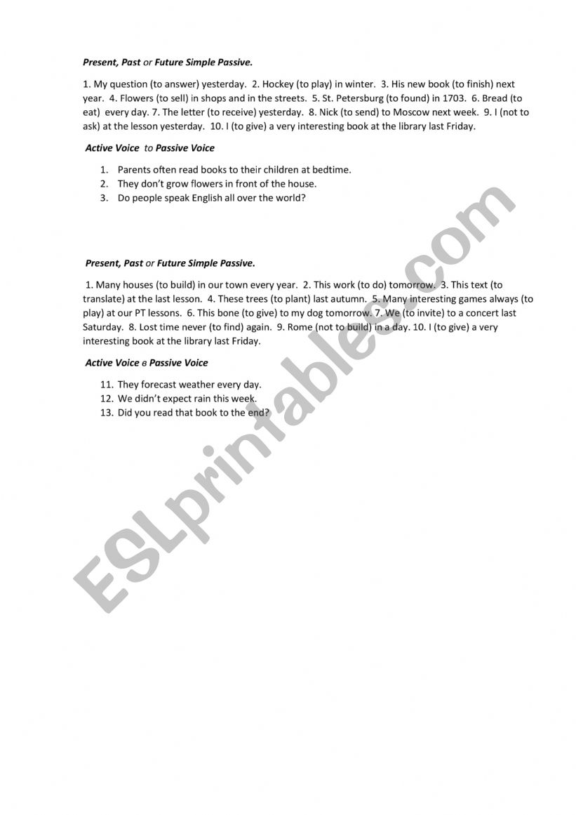 Passive Voice worksheet