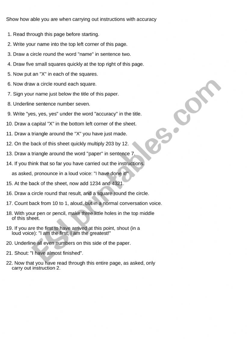 Instructions How to read worksheet