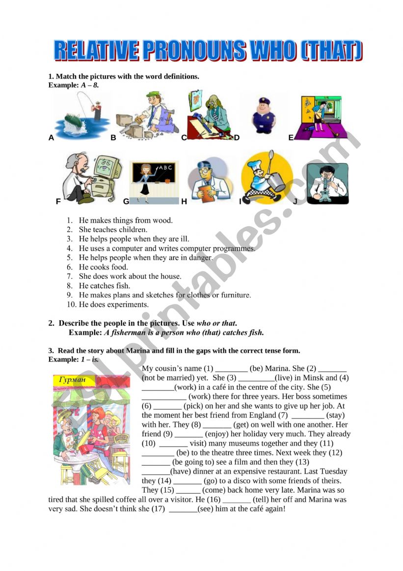 Relative pronouns who (that) worksheet