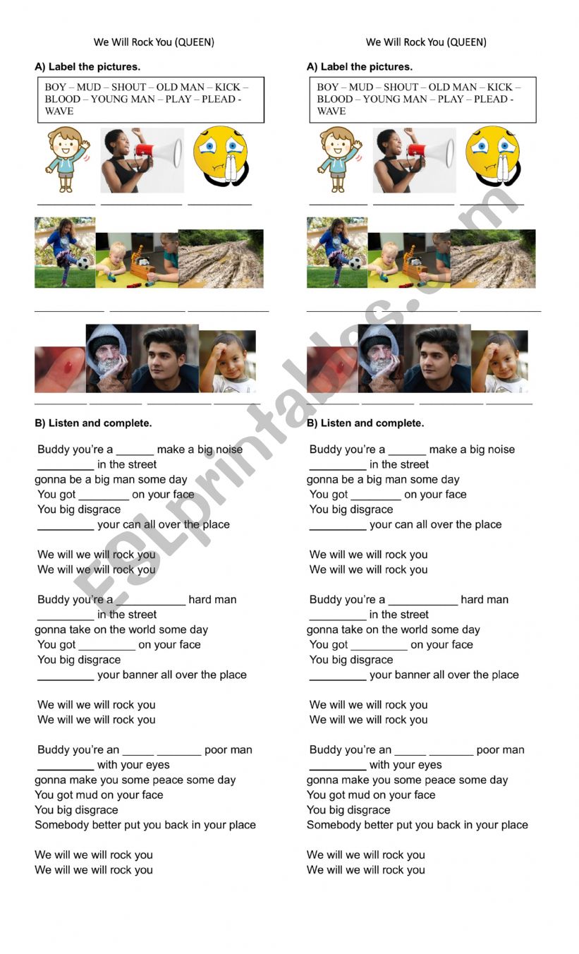 WE WILL ROCK YOU by QUEEN worksheet