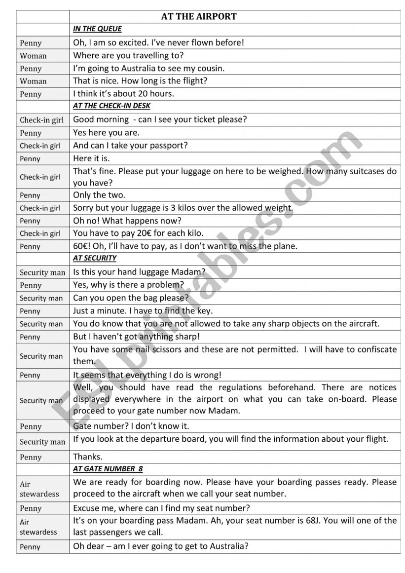 airport worksheet