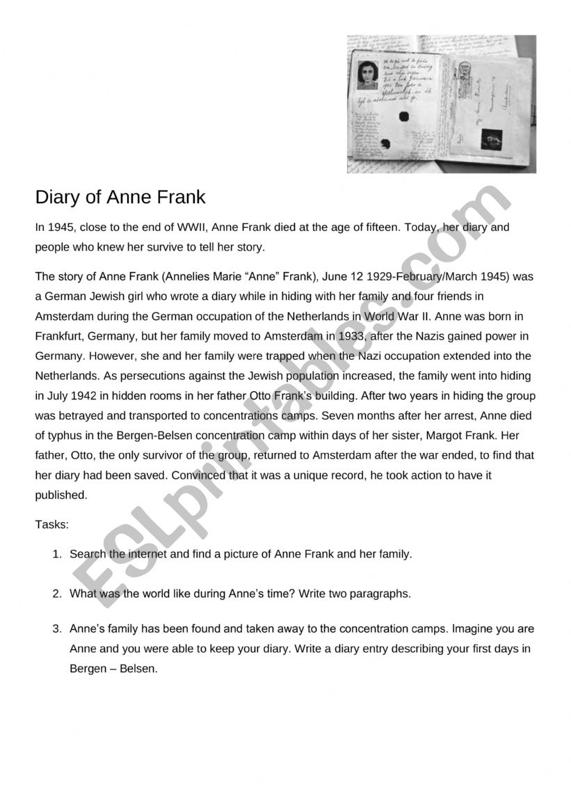 Anne Frank worksheet