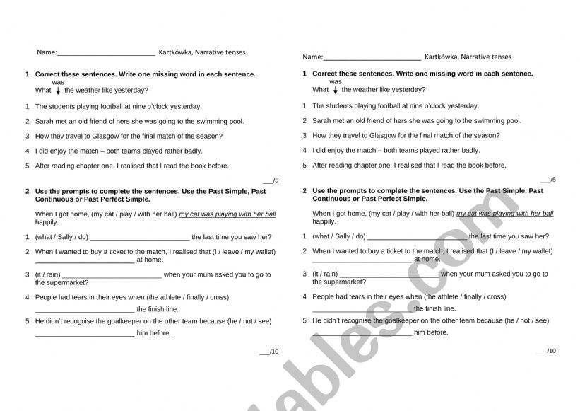 Narrative Tenses ESL Worksheet By Wioluta