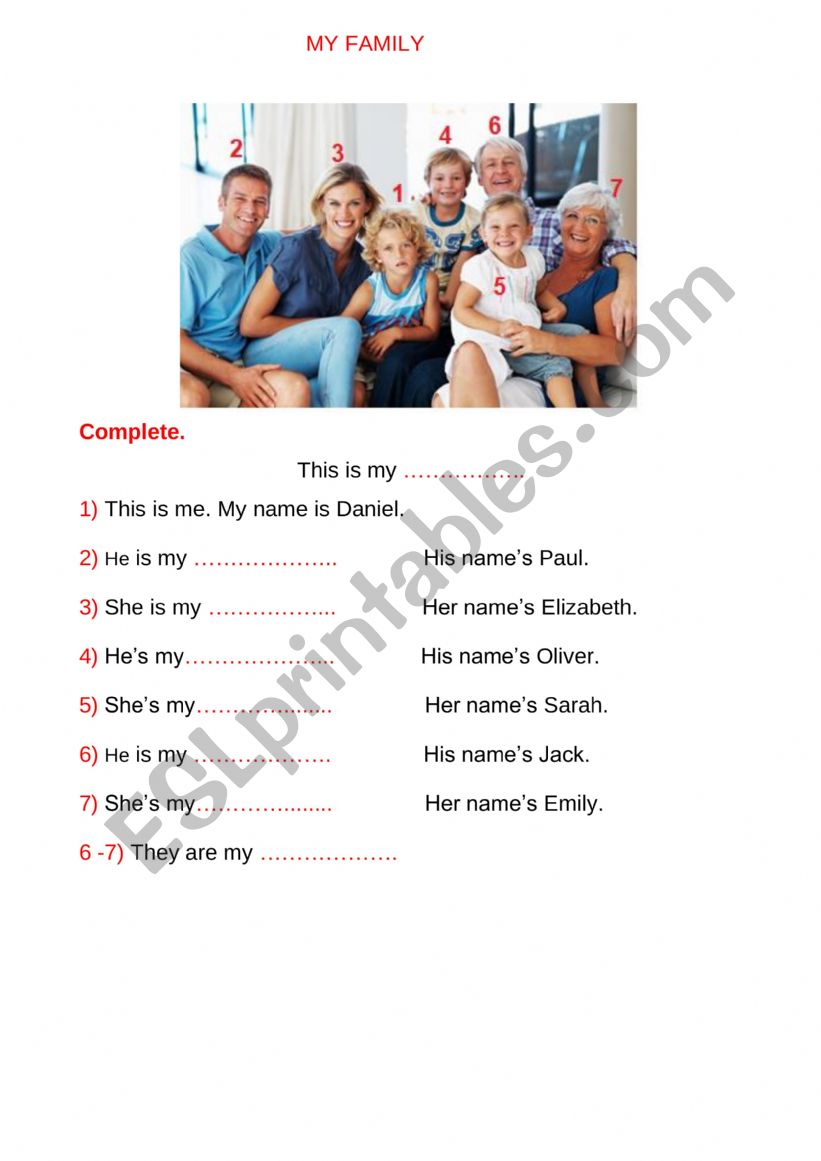 My Family worksheet