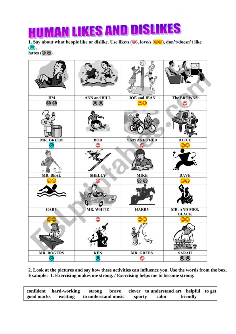 Human Likes and Dislikes worksheet