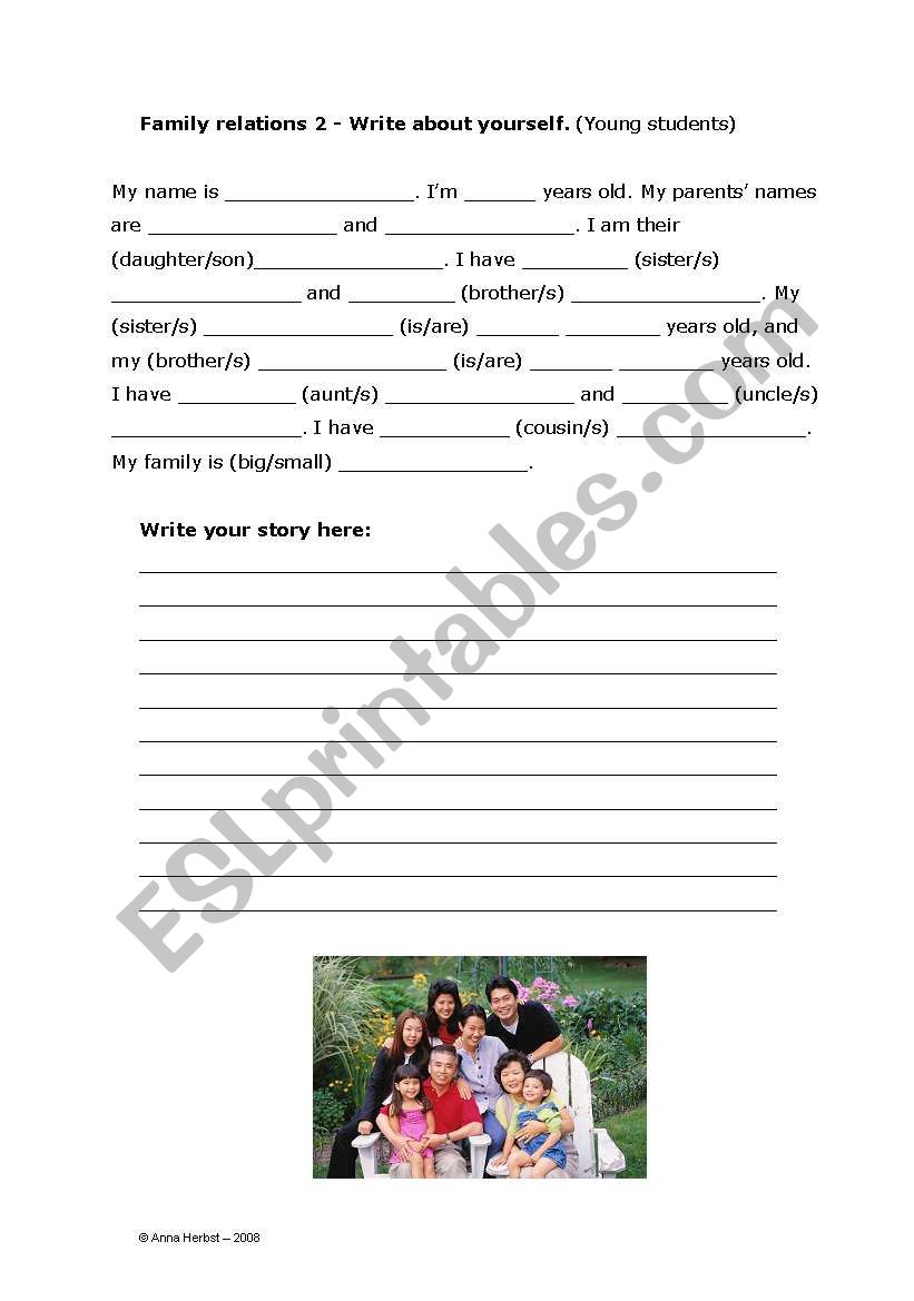 Family relations 2 - Write about yourself (Young students)