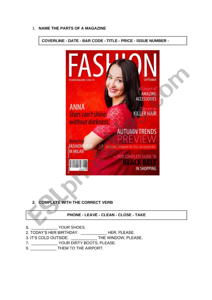 Magazine cover worksheet