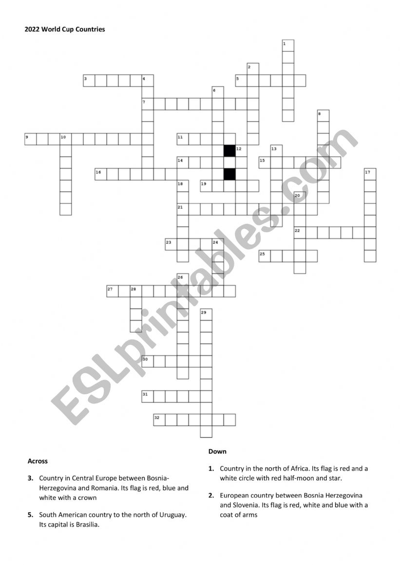 2022 World Cup Countries Crossword