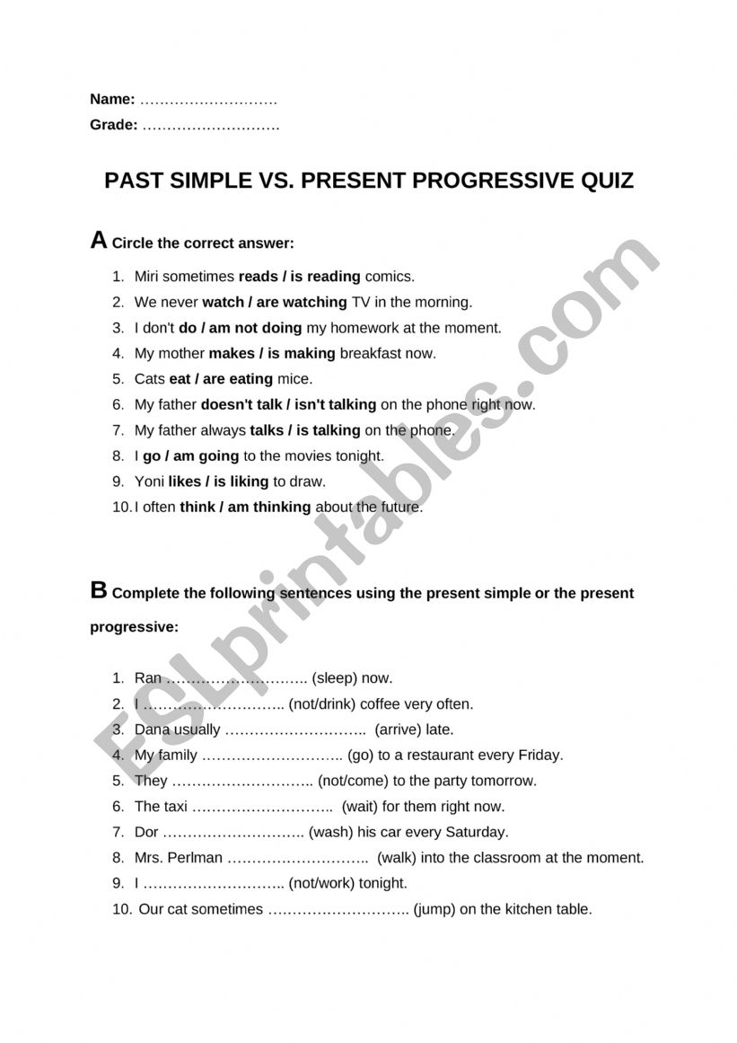Present simple present progressive quiz