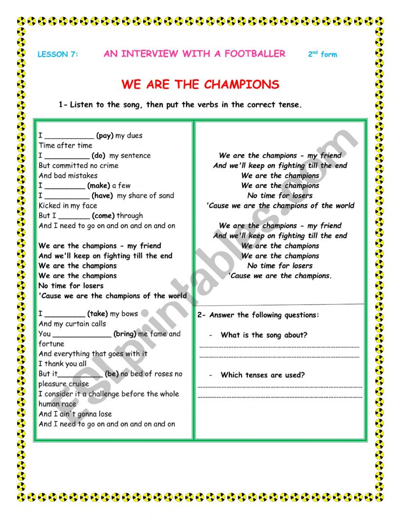 lesson 7 An interview with a footballer  2nd form