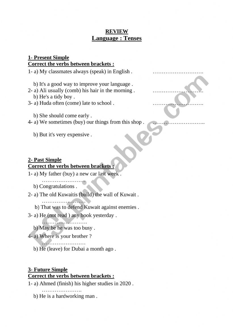 Language : TENSES + REPORTED SPEECH 