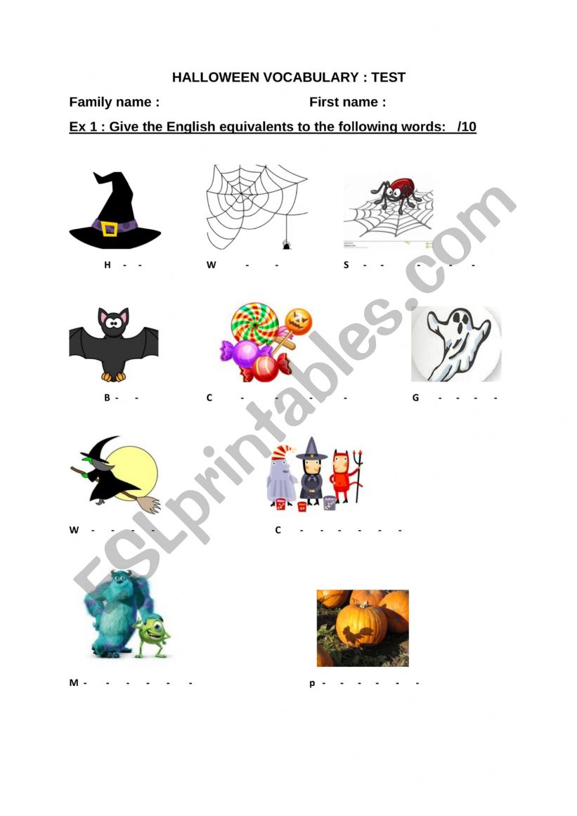 Halloween vocabulary worksheet