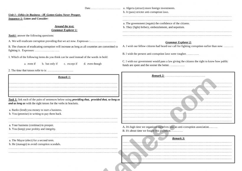 ethics in business worksheet