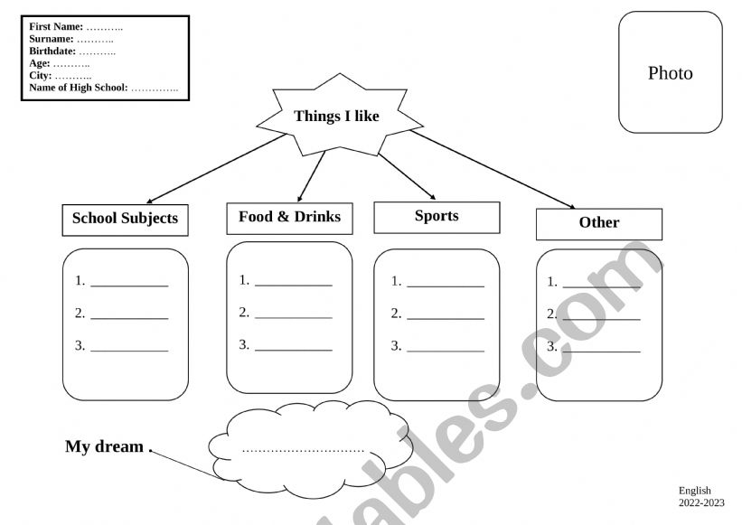 Student�s personal info worksheet