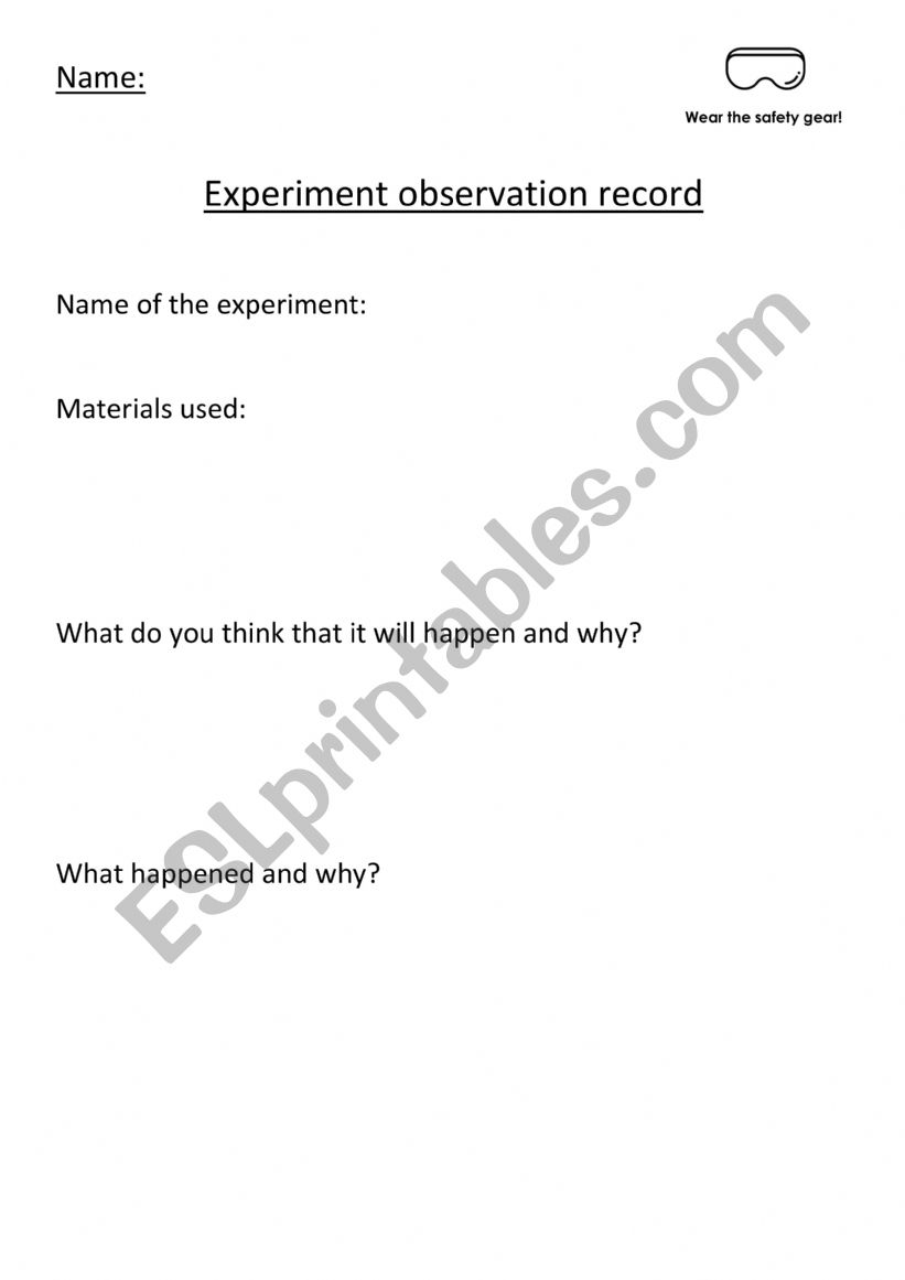 English Worksheets Experiment Observation Record