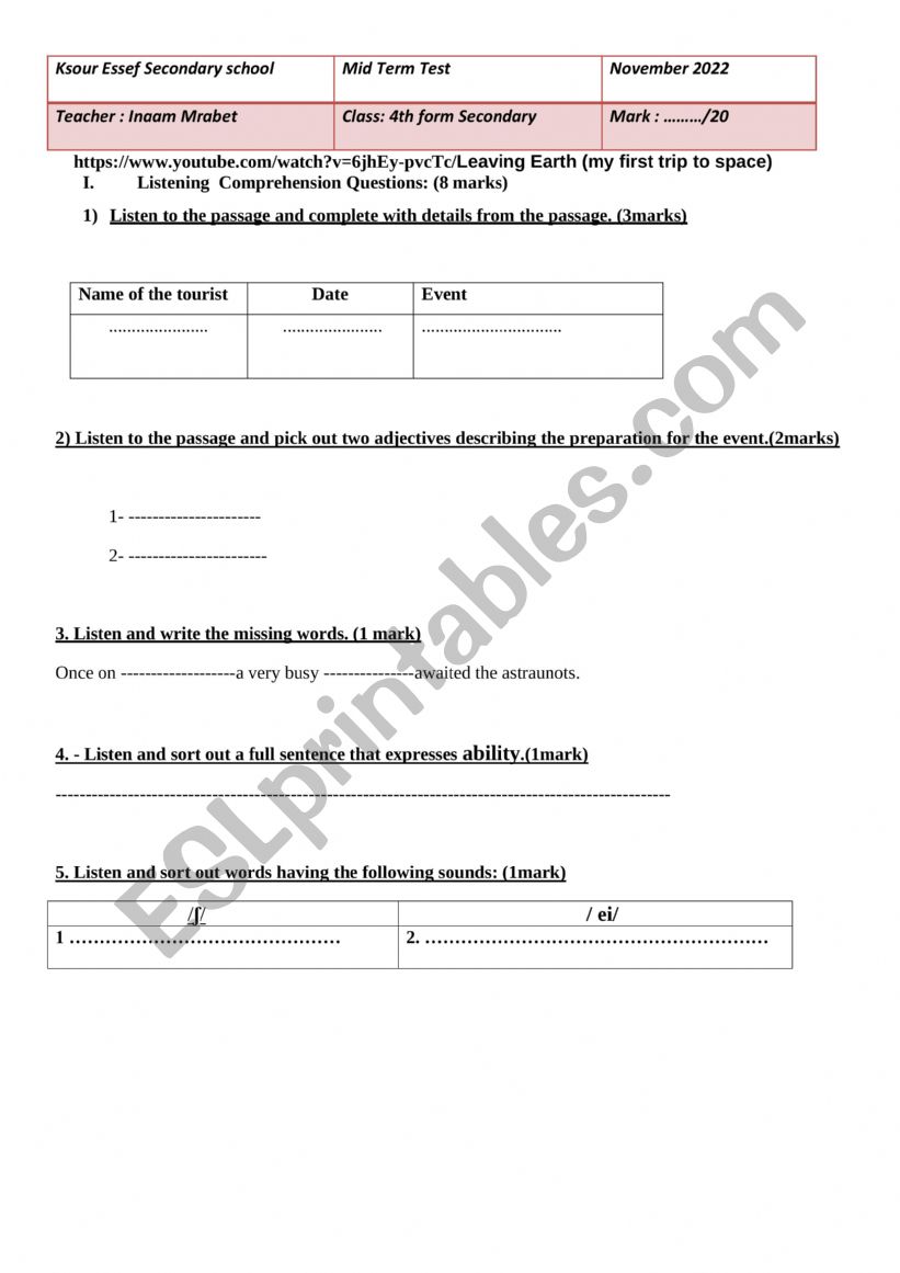 Mid - Term Test N 1 worksheet