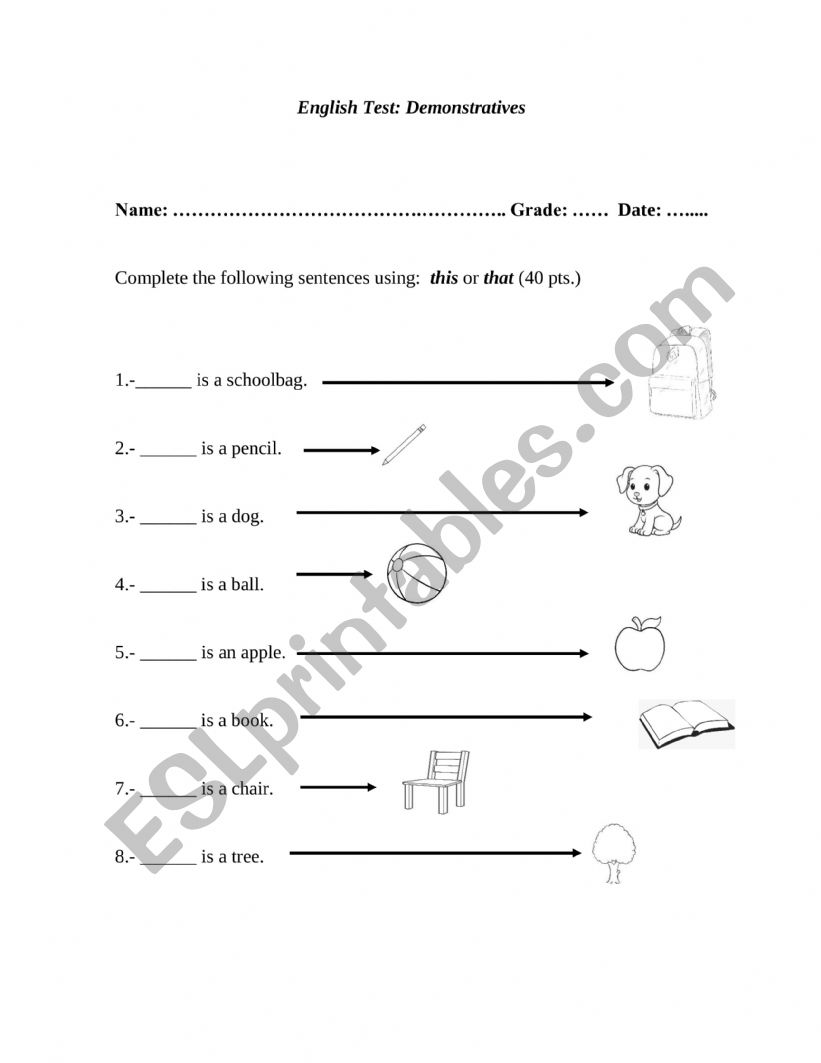 demonstratives worksheet