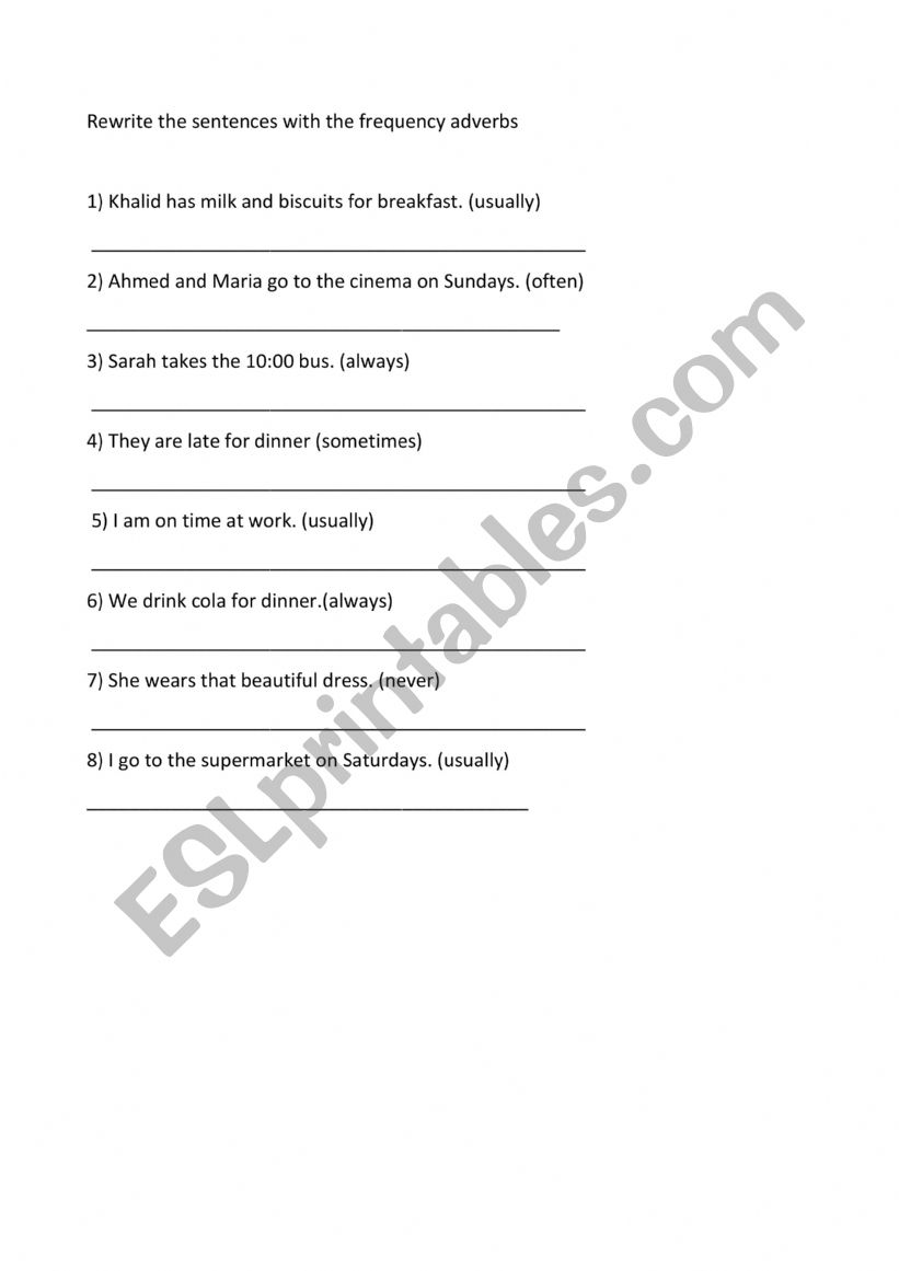 Frequency adverbs worksheet