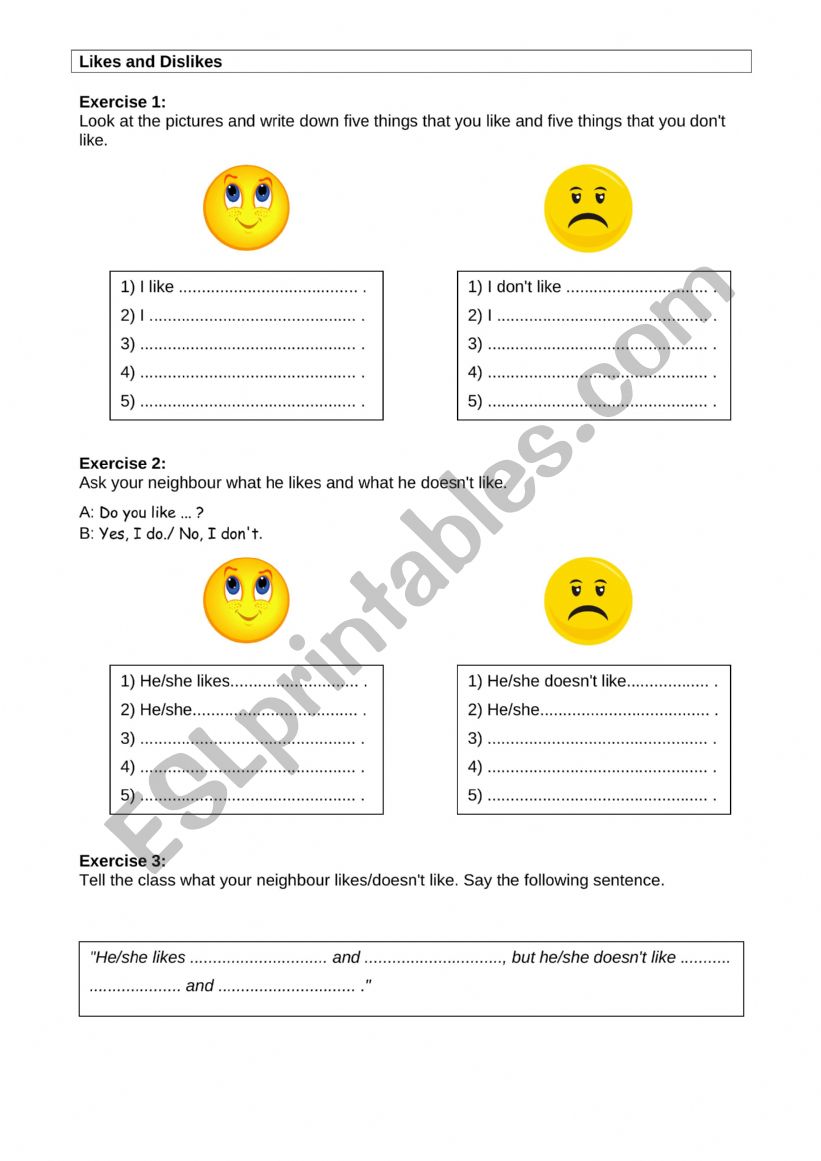 like~ dislike worksheet