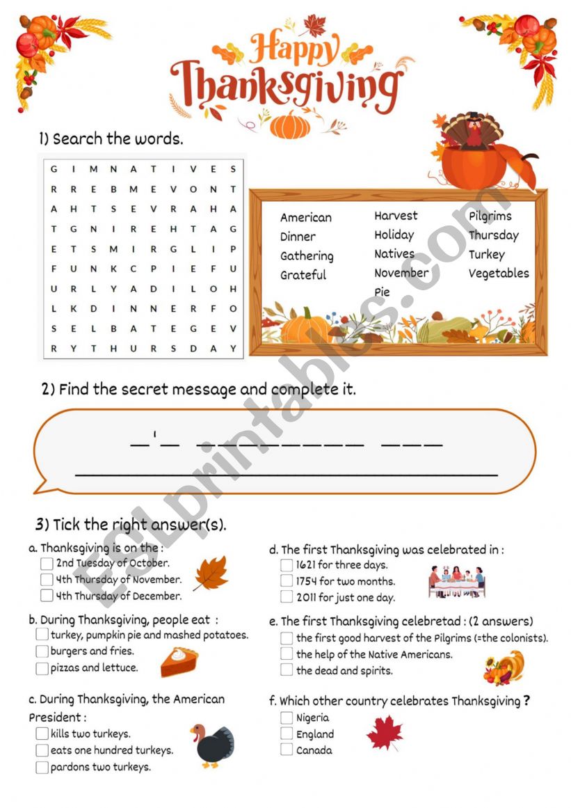 Thanksgiving worksheet