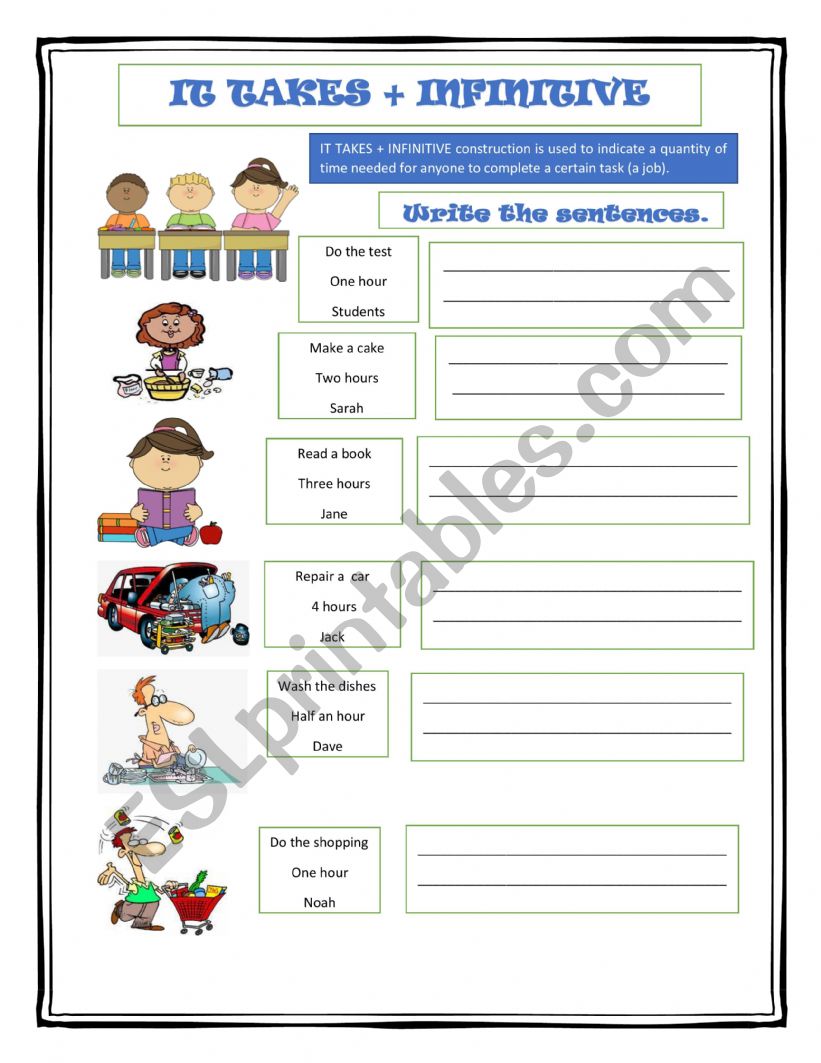 It takes + inf. worksheet