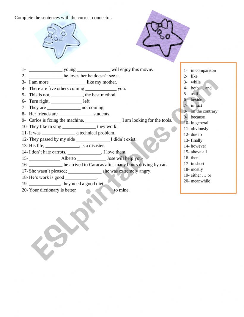 Linking words worksheet