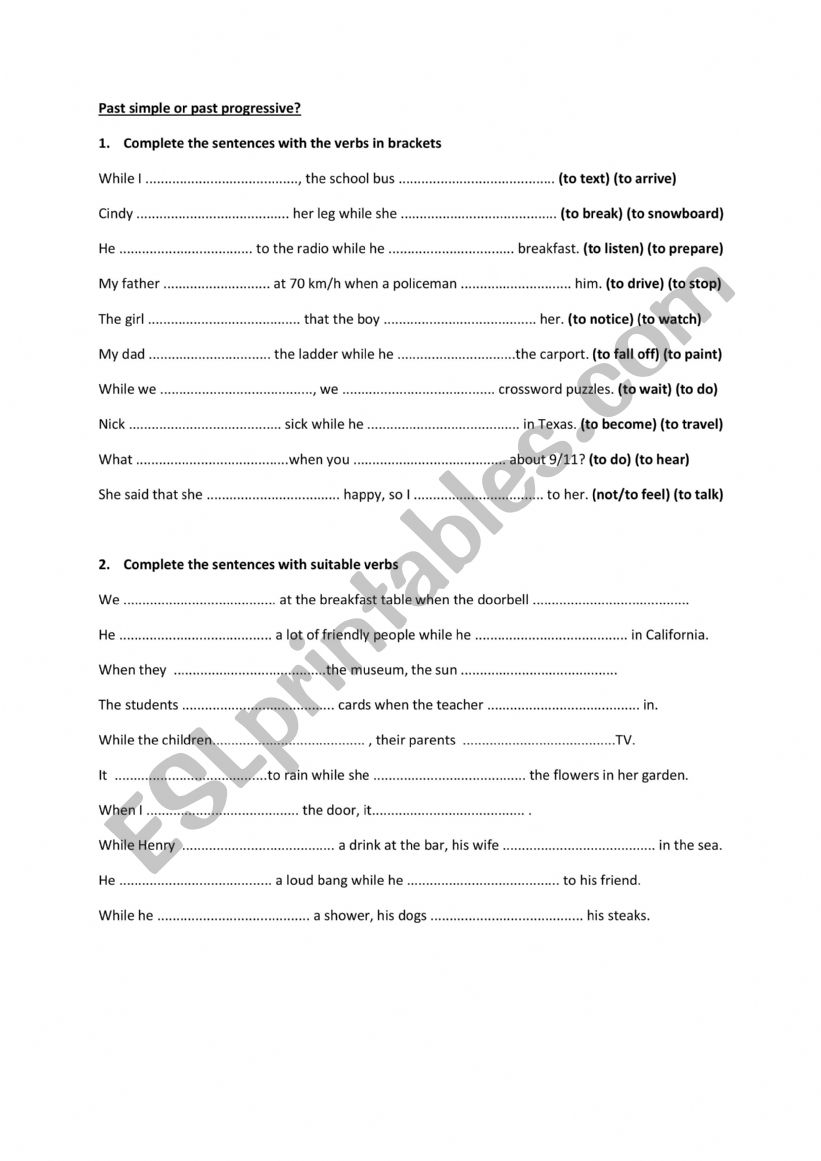 past simple past continuous worksheet