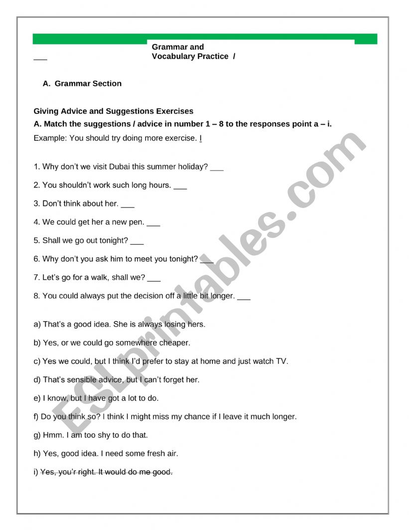 grammar /vocabulary exercises worksheet