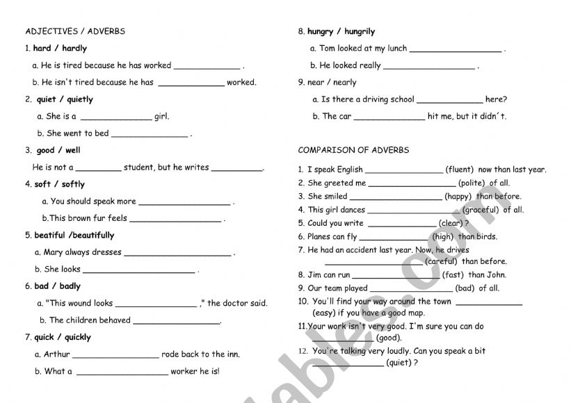 adjectives and adverbs worksheet