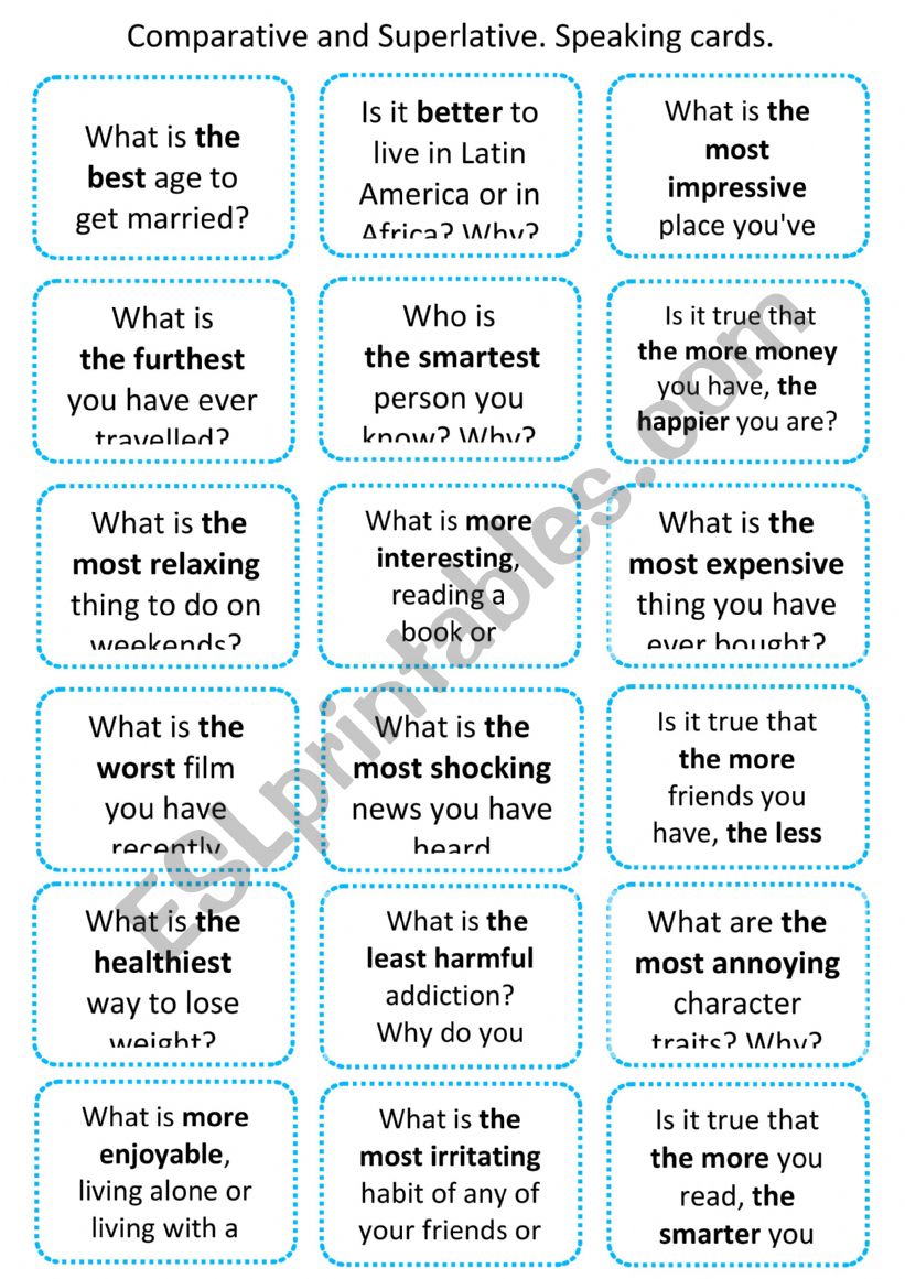 Comparatives And Superlatives Speaking Cards ESL Worksheet By Dan1dark0