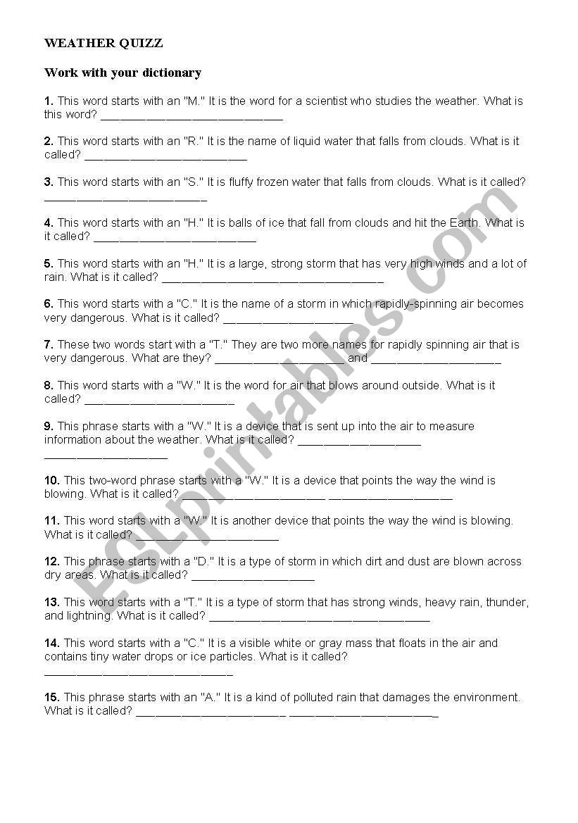 weather quizz worksheet