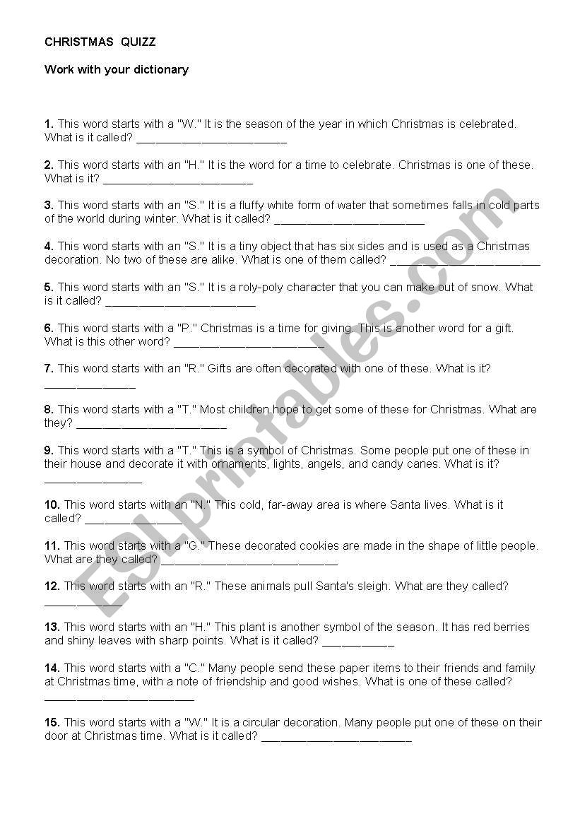 christmas quizz worksheet