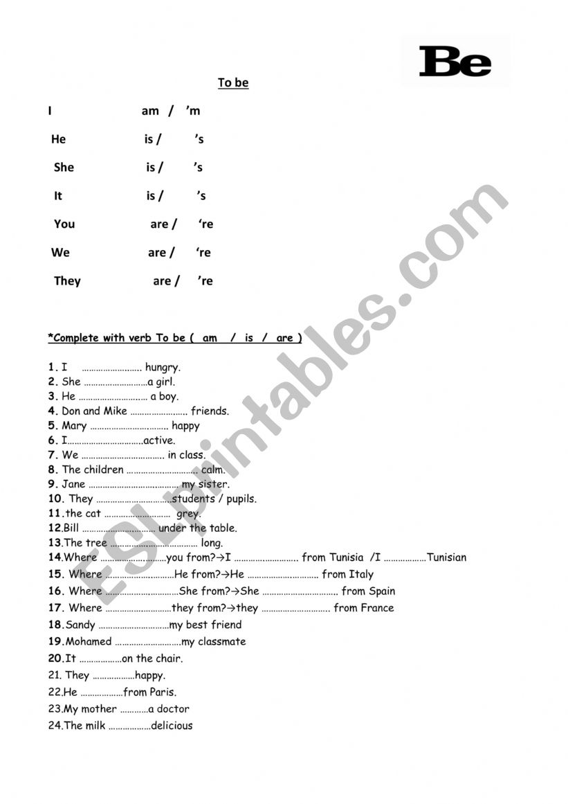 to be -to have -to do worksheet