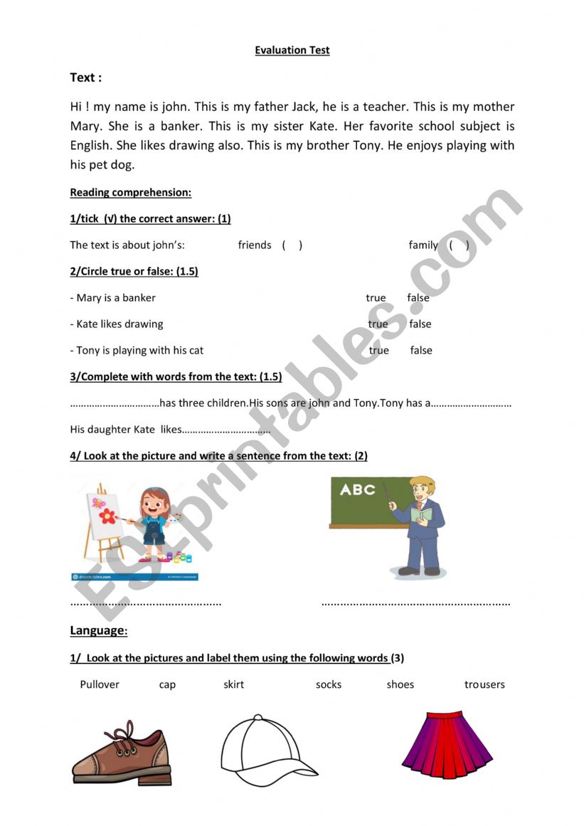 evaluation test worksheet