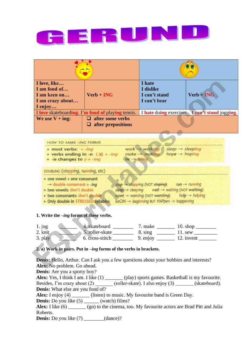 Gerund worksheet