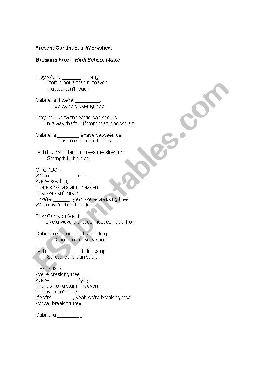 Present Continuous Worksheet  worksheet