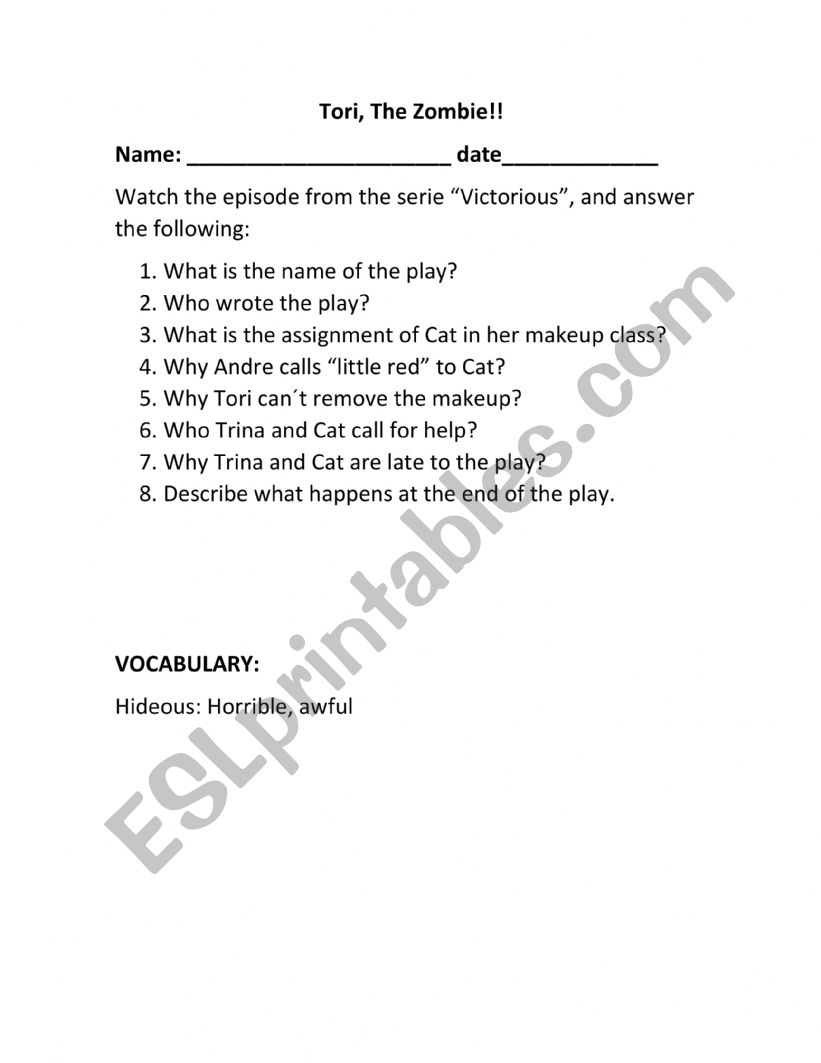Victorious- Serie Worksheet- Tory, the Zombie