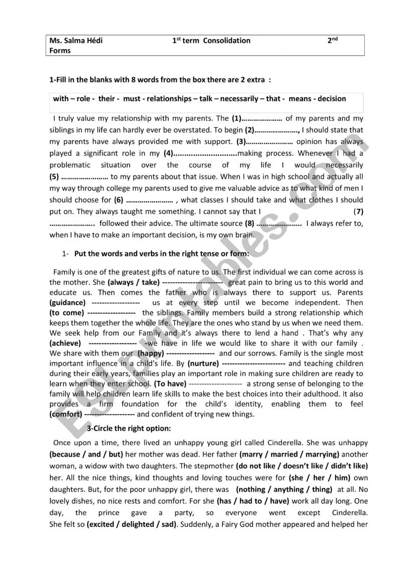 2nd form Consolidation worksheet