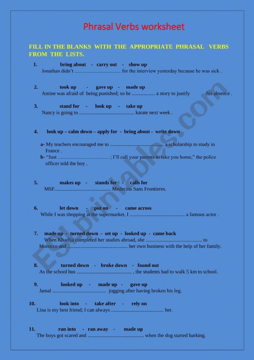 Phrasal Verbs worksheet  worksheet