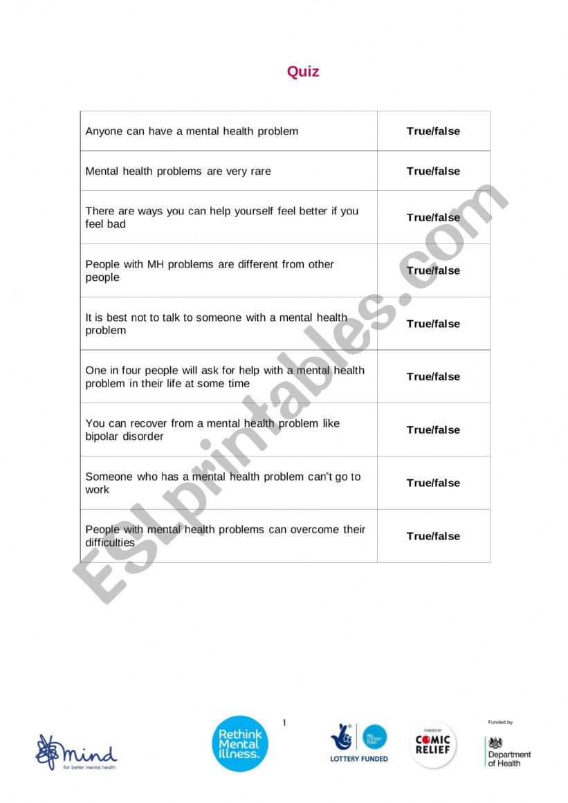 true or false worksheet