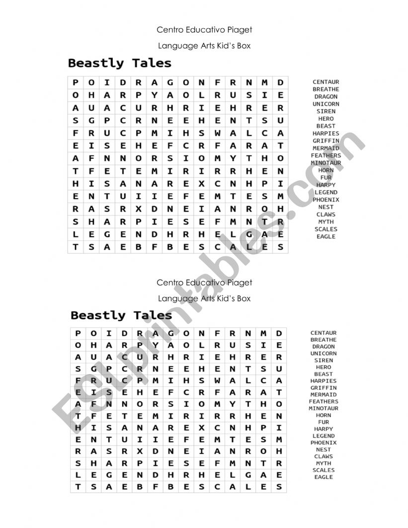 Beastly Tales worksheet