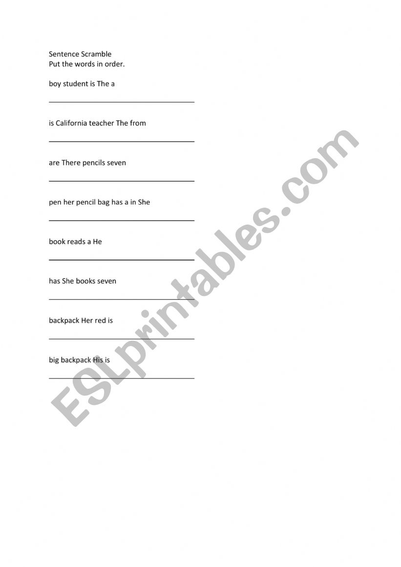 Sentence Scramble worksheet