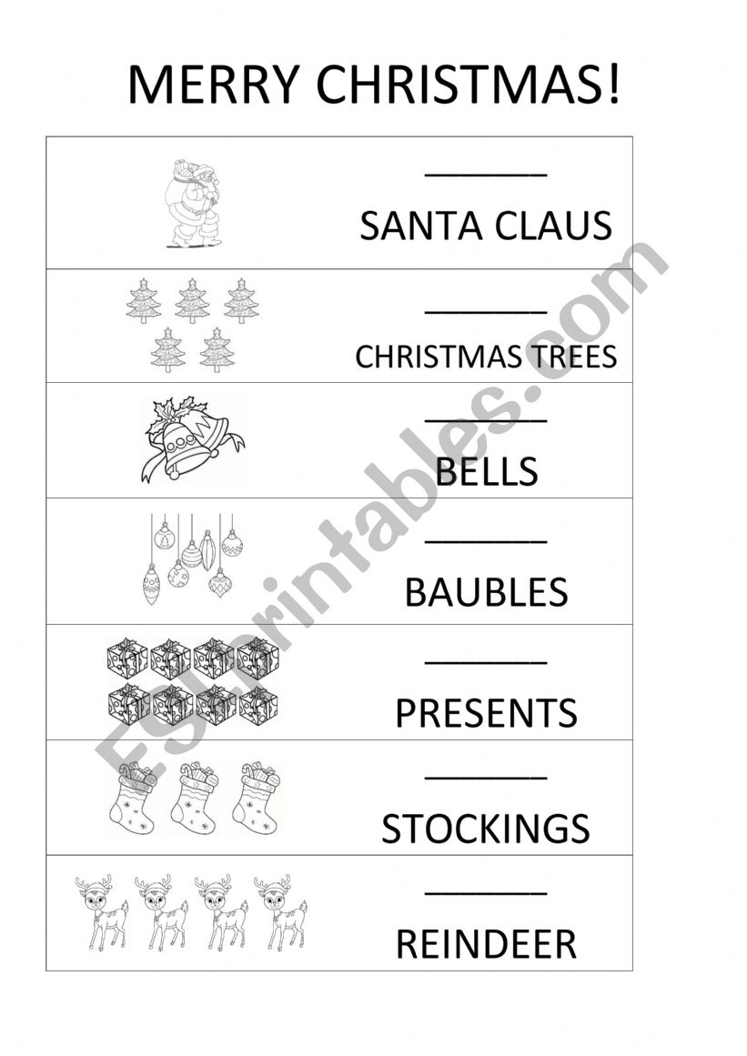 Christmas Vocabulary word tracing