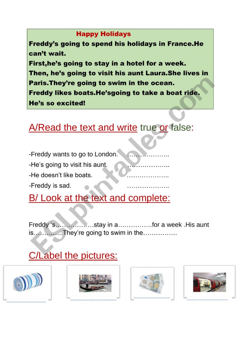 holidays and travelling worksheet