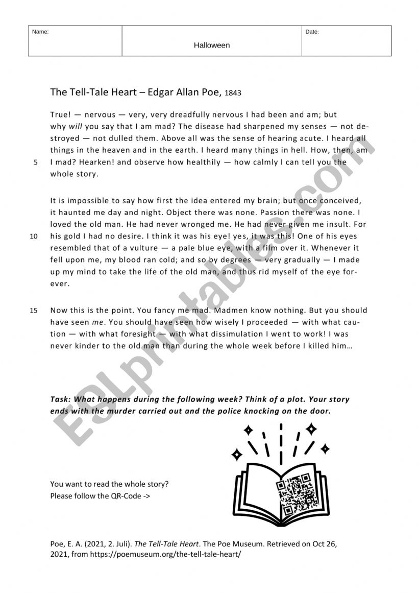 The Tell Tale Heart worksheet