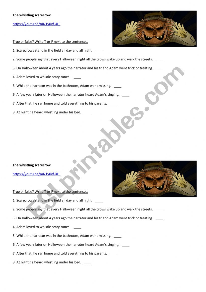 the whistling scarecrow worksheet