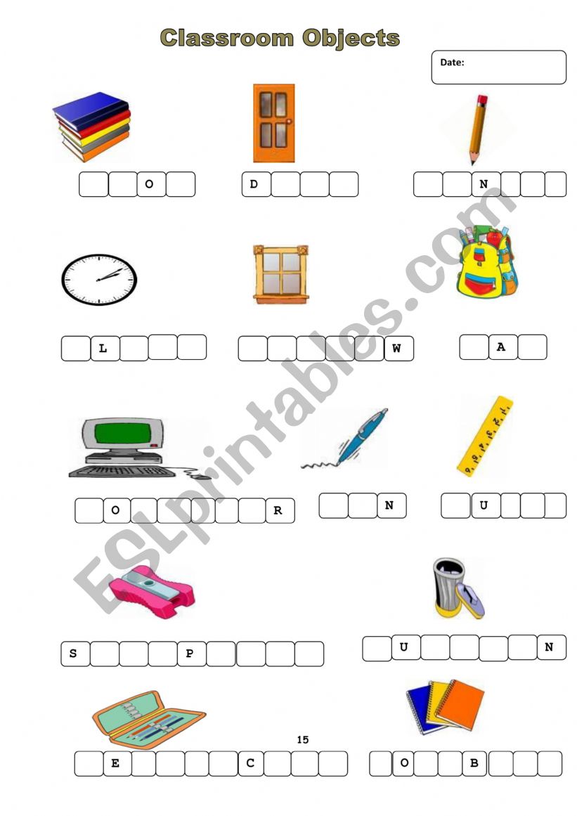 Classroom objects worksheet