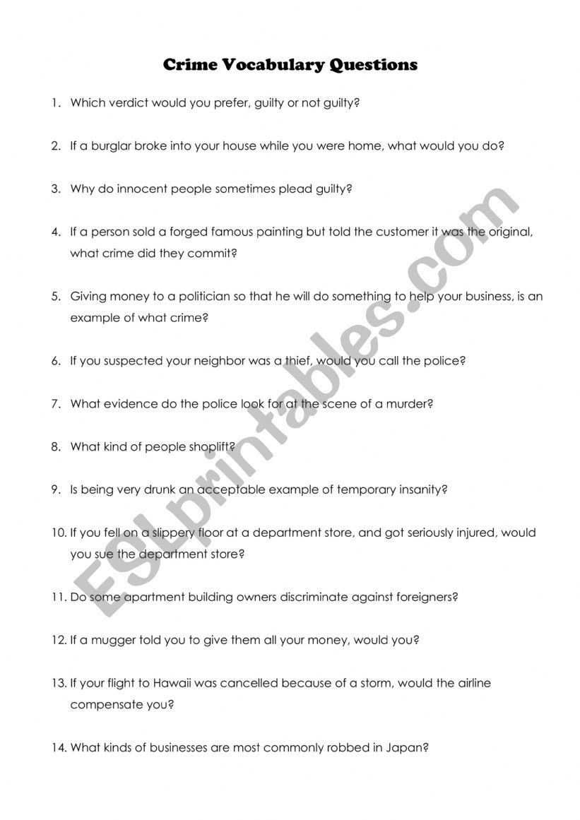 Crime Vocabulary Discussion Questions