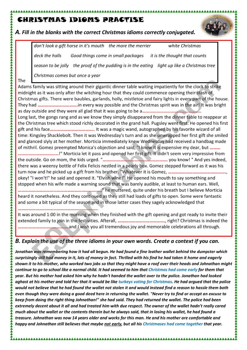 CHRISTMAS IDIOMD PRACTISE worksheet